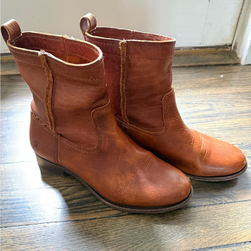 Frye Cognac Leather Mid-Calf Boots